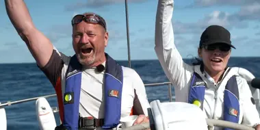 The sailors celebrate halfway across the Atlantic