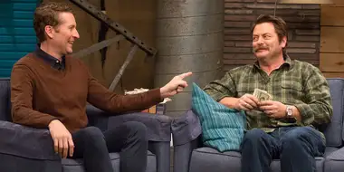 Nick Offerman Wears a Green Flannel Shirt & Brown Boots