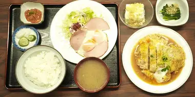 Ham and Egg Set Meal, and Cutlet Plate of Edagawa, Koto Ward