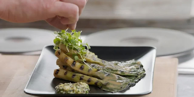 Grilled Baby Leeks, Miso Broth, and Caviar Vinaigrette