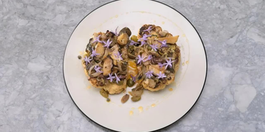 Cauliflower Steak, Olives, and Mushrooms