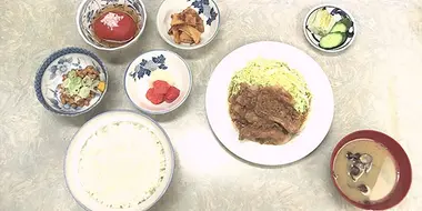 Pan-Fried Pork Belly with Ginger Set Meal of Yodobashi Market of Shinjuku Ward, Tokyo