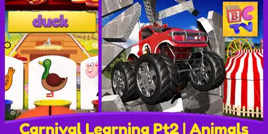 Carnival Learning Pt2 - Learn Farm Animals with Monster Trucks and a Carnival Game for Kids