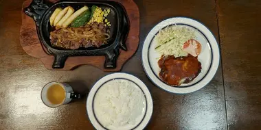 Cheese Hamburger Steak and Beef Tenderloin Shogayaki of Isezaki-Chojamachi, Kanagawa Prefecture