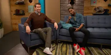 Kid Cudi Wears a Denim Shirt and Red Sneakers