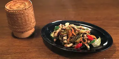 Stir Fry Pork with Pickled Takana Mustard Greens and Beef Soup Soba of Takadanobaba, Shinjuku Ward, Tokyo